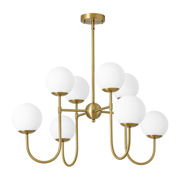 Chandelierias - 8 - Light Swooping Arm Matte Opal Glass Tiered Chandelier - Chandeliers - Brass - 