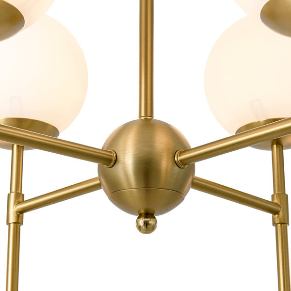 Chandelierias - 8 - Light Swooping Arm Matte Opal Glass Tiered Chandelier - Chandeliers - Brass - 