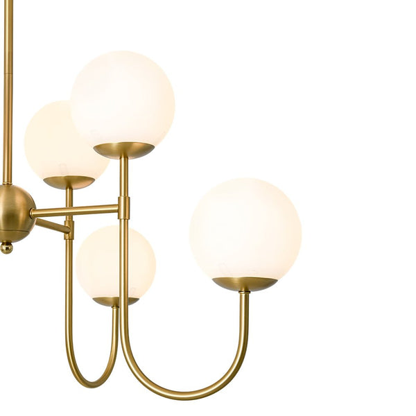 Chandelierias - 8 - Light Swooping Arm Matte Opal Glass Tiered Chandelier - Chandeliers - Brass - 