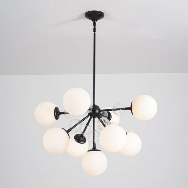 Chandelierias - 9 - Light Frosted Glass Semi - Sphere Sputnik Chandelier - Chandelier - Black - 