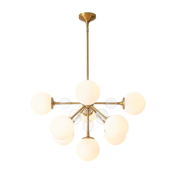 Chandelierias - 9 - Light Frosted Glass Semi - Sphere Sputnik Chandelier - Chandelier - Brass - 