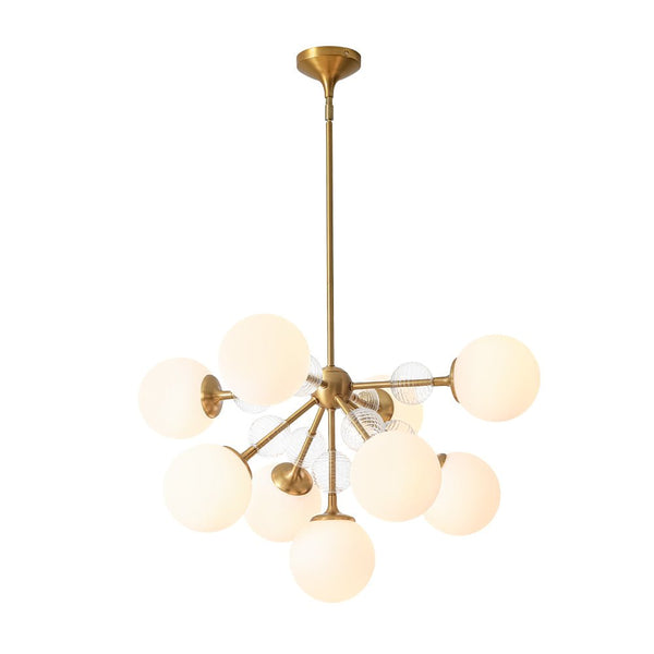 Chandelierias - 9 - Light Frosted Glass Semi - Sphere Sputnik Chandelier - Chandelier - Brass - 