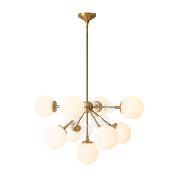 Chandelierias - 9 - Light Frosted Glass Semi - Sphere Sputnik Chandelier - Chandelier - Brass - 