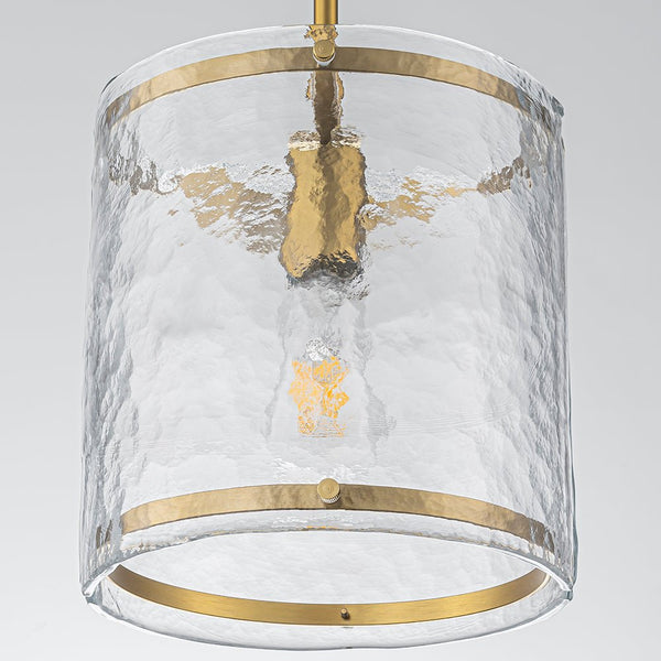 Chandelierias-9.3'' Wide Modern 1-Light Water Ripple Glass Cylinder Single Pendant-Pendants-Gold (Back-order)-