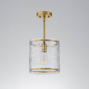 Chandelierias-9.3'' Wide Modern 1-Light Water Ripple Glass Cylinder Single Pendant-Pendants-Gold (Back-order)-