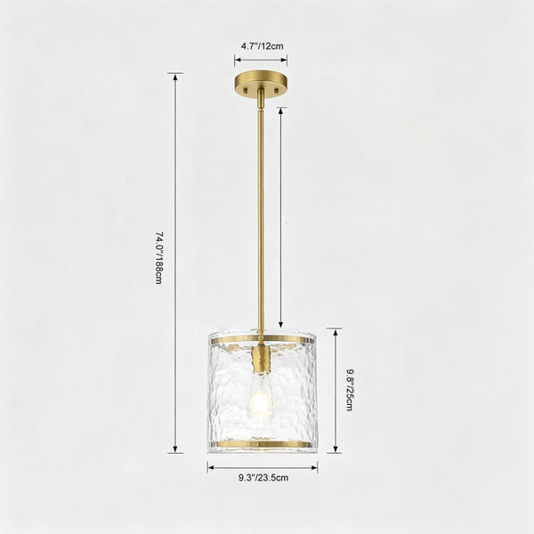 Chandelierias-9.3'' Wide Modern 1-Light Water Ripple Glass Cylinder Single Pendant-Pendants-Gold (Back-order)-