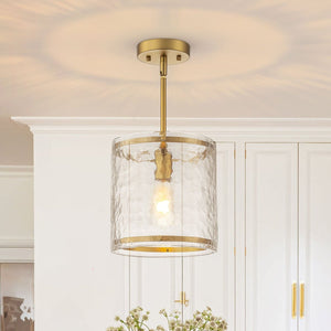 Chandelierias-9.3'' Wide Modern 1-Light Water Ripple Glass Cylinder Single Pendant-Pendants-Gold (Back-order)-