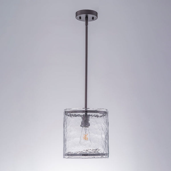 Chandelierias-9.3'' Wide Modern 1-Light Water Ripple Glass Cylinder Single Pendant-Pendants-Oil-rubbed Bronze (Back-order)-