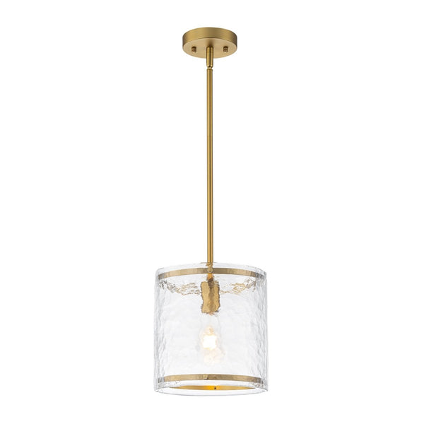 Chandelierias-9.3'' Wide Modern 1-Light Water Ripple Glass Cylinder Single Pendant-Pendants-Oil-rubbed Bronze (Back-order)-