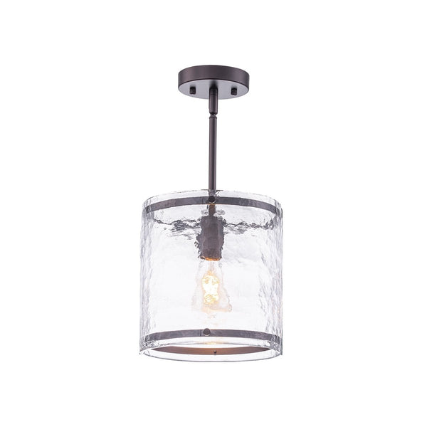 Chandelierias-9.3'' Wide Modern 1-Light Water Ripple Glass Cylinder Single Pendant-Pendants-Oil-rubbed Bronze (Back-order)-