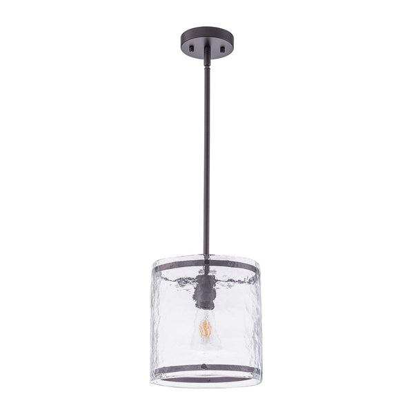 Chandelierias-9.3'' Wide Modern 1-Light Water Ripple Glass Cylinder Single Pendant-Pendants-Oil-rubbed Bronze (Back-order)-