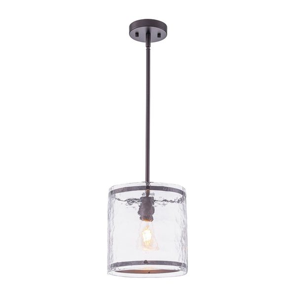 Chandelierias-9.3'' Wide Modern 1-Light Water Ripple Glass Cylinder Single Pendant-Pendants-Oil-rubbed Bronze (Back-order)-