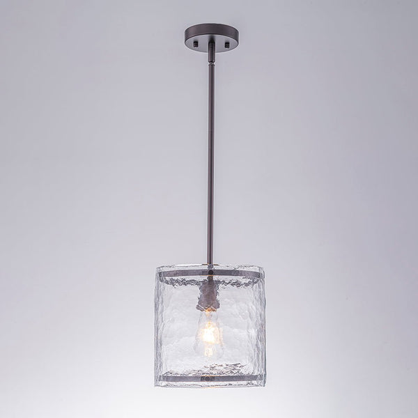 Chandelierias-9.3'' Wide Modern 1-Light Water Ripple Glass Cylinder Single Pendant-Pendants-Oil-rubbed Bronze (Back-order)-
