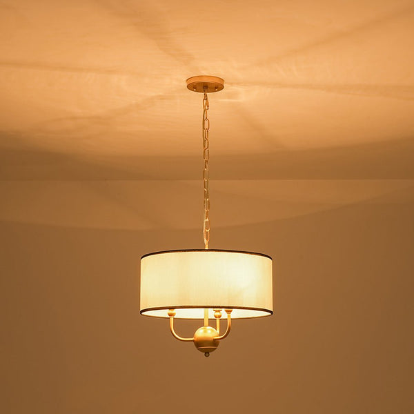 Chandelierias - American Traditional 3 - Light Black Trim Linen Fabric Drum Pendant - Pendants - Brass - 