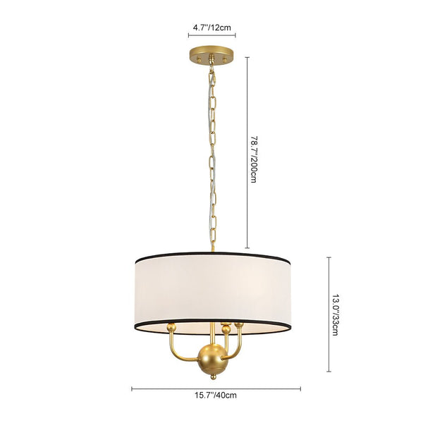 Chandelierias - American Traditional 3 - Light Black Trim Linen Fabric Drum Pendant - Pendants - Brass - 