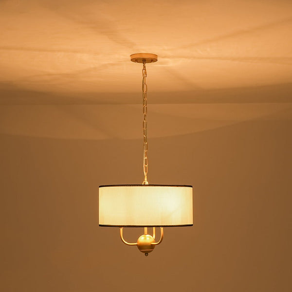 Chandelierias - American Traditional 3 - Light Black Trim Linen Fabric Drum Pendant - Pendants - Brass - 