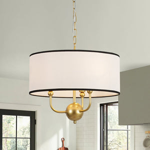 Chandelierias - American Traditional 3 - Light Black Trim Linen Fabric Drum Pendant - Pendants - Brass - 