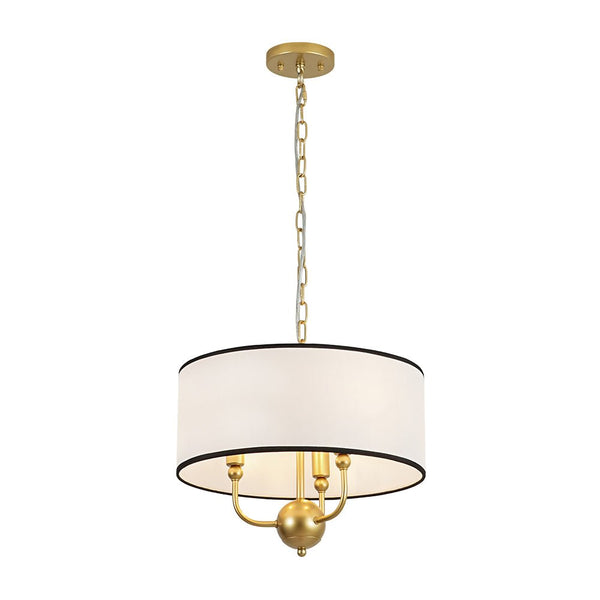 Chandelierias - American Traditional 3 - Light Black Trim Linen Fabric Drum Pendant - Pendants - Brass - 
