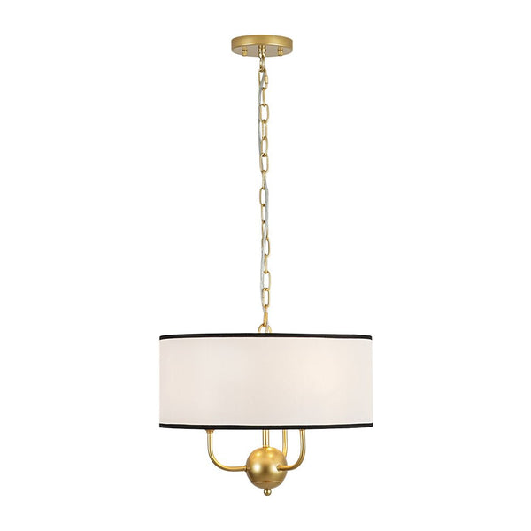 Chandelierias - American Traditional 3 - Light Black Trim Linen Fabric Drum Pendant - Pendants - Brass - 