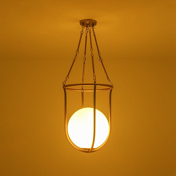 Chandelierias - Art Decor 1 - Light Basketed Opal Glossy Glass Semi - flush Mount - Semi Flush - Brass - 