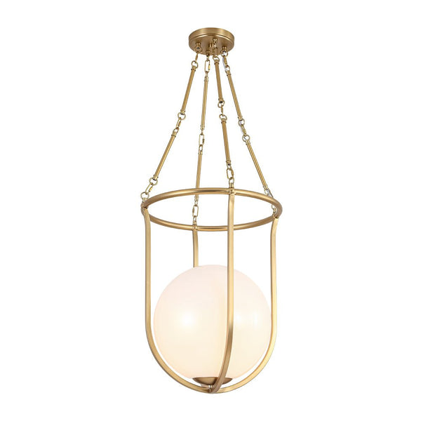 Chandelierias - Art Decor 1 - Light Basketed Opal Glossy Glass Semi - flush Mount - Semi Flush - Brass - 
