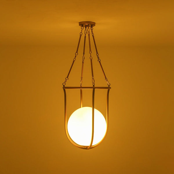 Chandelierias - Art Decor 1 - Light Basketed Opal Glossy Glass Semi - flush Mount - Semi Flush - Brass - 