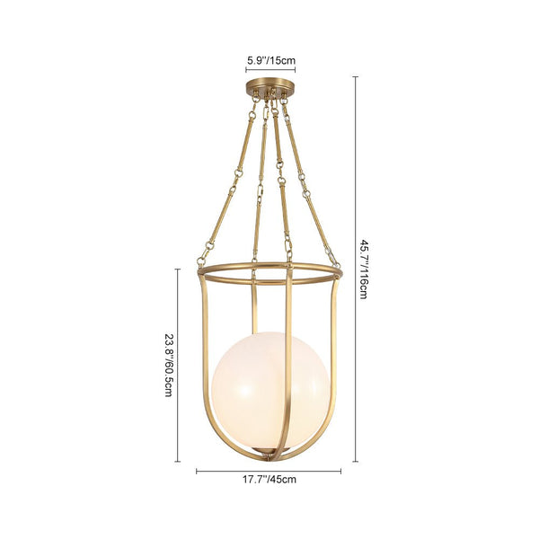 Chandelierias - Art Decor 1 - Light Basketed Opal Glossy Glass Semi - flush Mount - Semi Flush - Brass - 