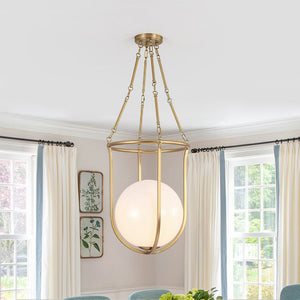 Chandelierias - Art Decor 1 - Light Basketed Opal Glossy Glass Semi - flush Mount - Semi Flush - Brass - 