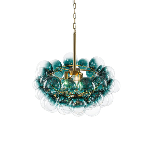 Chandelierias-Art Decor 3-Light Gradient Lake Blue Globe Glass Bubbles Chandelier-Chandeliers-Brass-