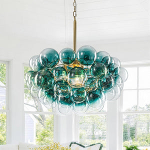 Chandelierias-Art Decor 3-Light Gradient Lake Blue Globe Glass Bubbles Chandelier-Chandeliers-Brass-