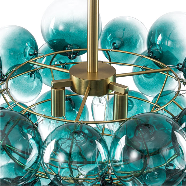 Chandelierias-Art Decor 3-Light Gradient Lake Blue Globe Glass Bubbles Chandelier-Chandeliers-Brass-