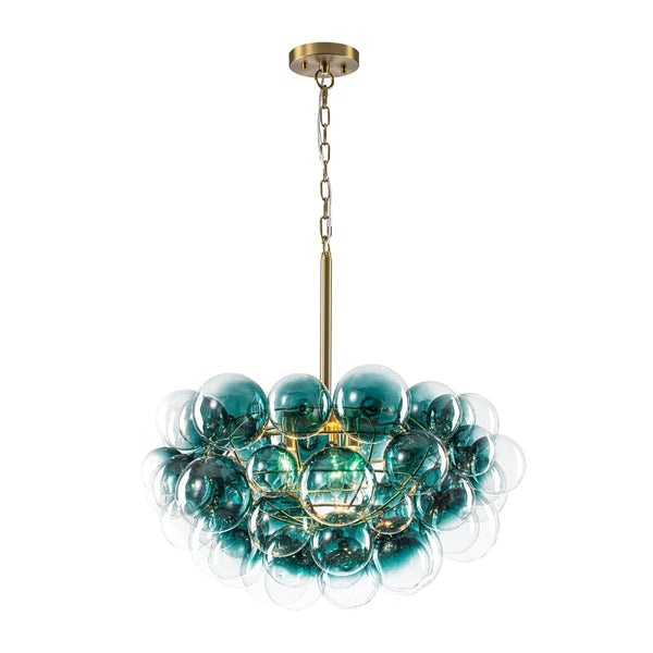Chandelierias-Art Decor 3-Light Gradient Lake Blue Globe Glass Bubbles Chandelier-Chandeliers-Brass-
