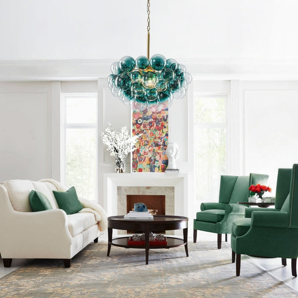 Chandelierias-Art Decor 3-Light Gradient Lake Blue Globe Glass Bubbles Chandelier-Chandeliers-Brass-