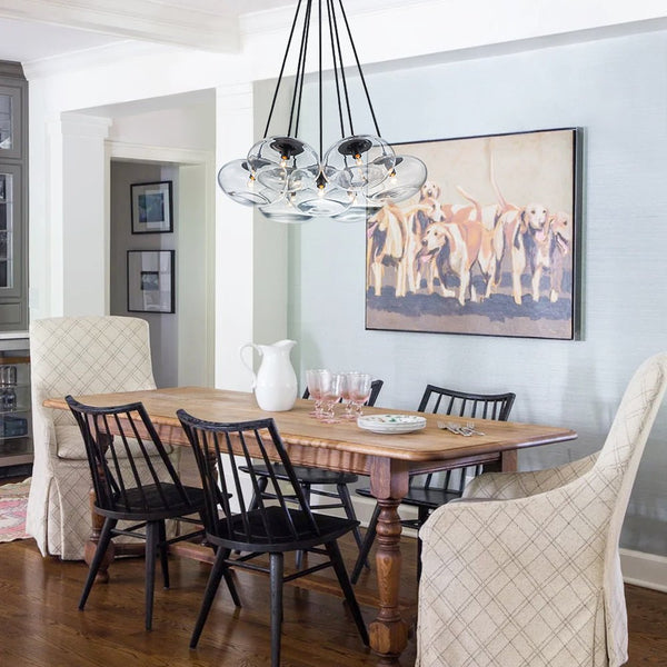 Chandelierias - Artistic 7 - Light Transparent Thick Oval Glass Chandelier - Chandeliers - Matte Black - 