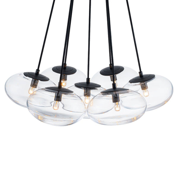 Chandelierias - Artistic 7 - Light Transparent Thick Oval Glass Chandelier - Chandeliers - Matte Black - 