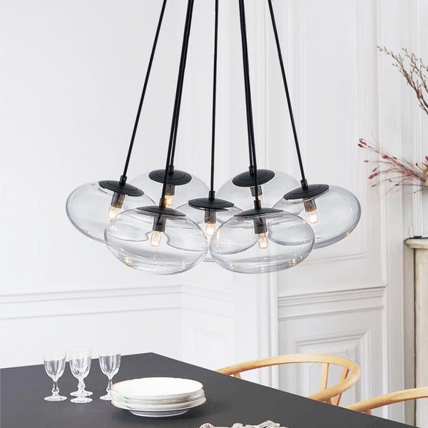 Chandelierias - Artistic 7 - Light Transparent Thick Oval Glass Chandelier - Chandeliers - Matte Black - 