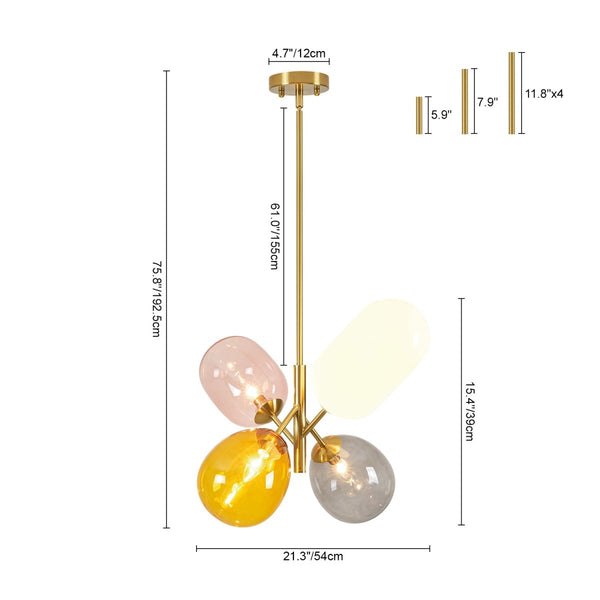 Chandelierias-Asymmetrical 4-Light Translucent Tinted Blown Glass Sputnik Cluster Chandelier-Chandeliers-Brass-