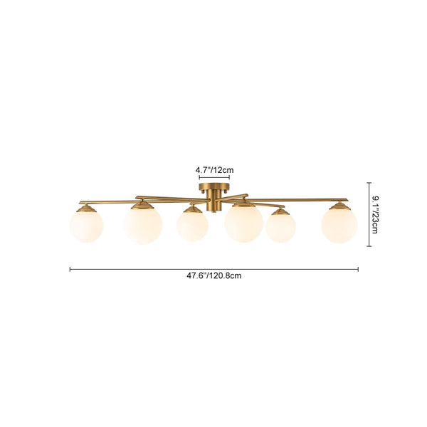 Chandelierias-Asymmetrical 6-Light Sunburst Frosted Globe Glass Semi Flush Mount-Semi Flush-Brass-