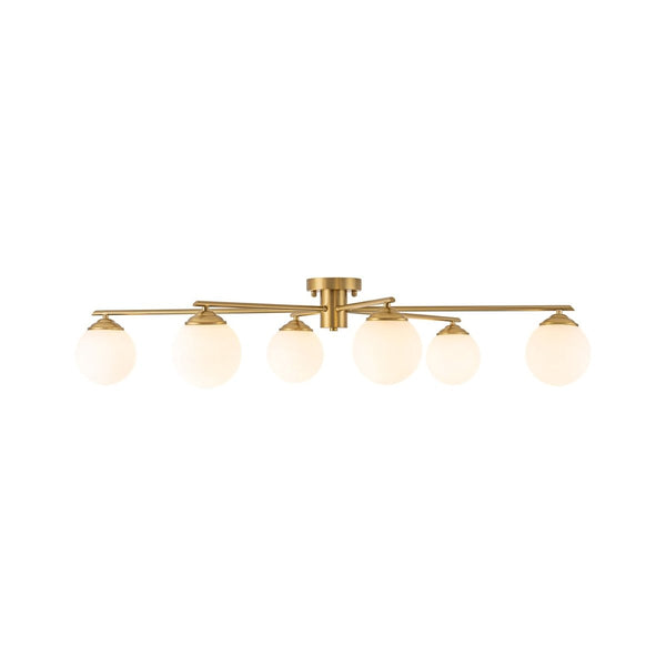 Chandelierias-Asymmetrical 6-Light Sunburst Frosted Globe Glass Semi Flush Mount-Semi Flush-Brass-
