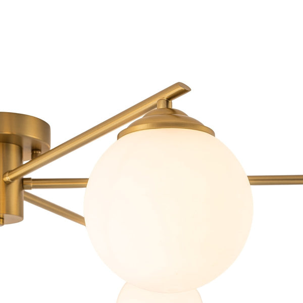 Chandelierias-Asymmetrical 6-Light Sunburst Frosted Globe Glass Semi Flush Mount-Semi Flush-Brass-