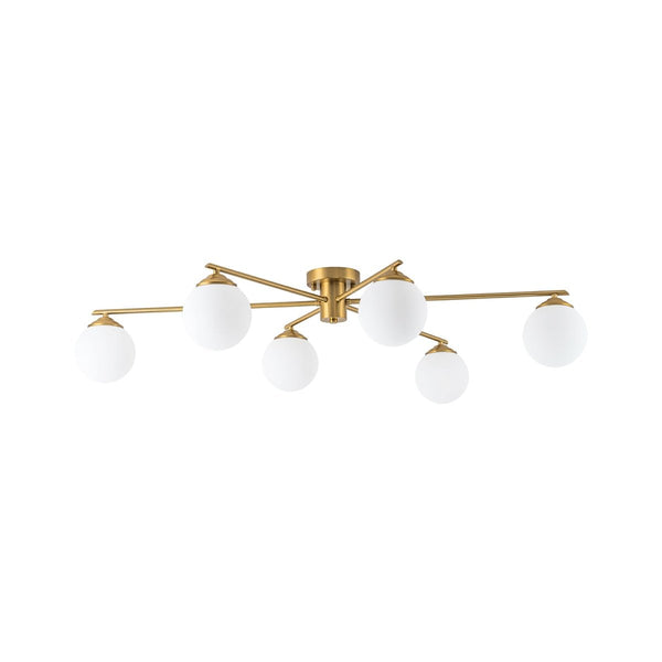 Chandelierias-Asymmetrical 6-Light Sunburst Frosted Globe Glass Semi Flush Mount-Semi Flush-Brass-