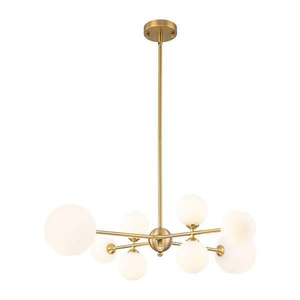 Chandelierias-Atomic 8-Light Branch Frosted Opal Glass Chandelier-Chandeliers-Brass-