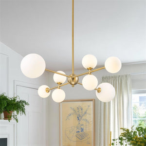 Chandelierias-Atomic 8-Light Branch Frosted Opal Glass Chandelier-Chandeliers-Brass-