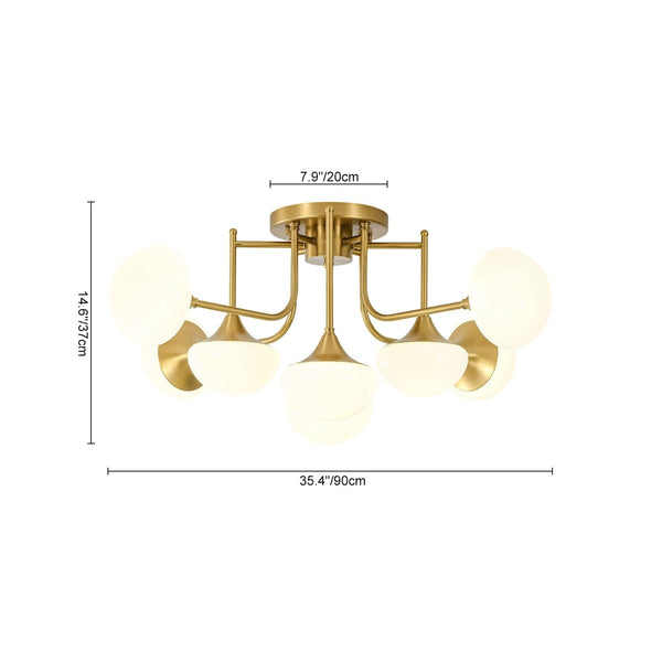 Chandelierias-Blossom Brass 8-Light Glossy Domed Glass Semi-flush Mount-Semi Flush-Brass-