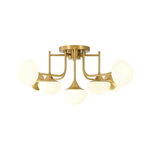Chandelierias-Blossom Brass 8-Light Glossy Domed Glass Semi-flush Mount-Semi Flush-Brass-
