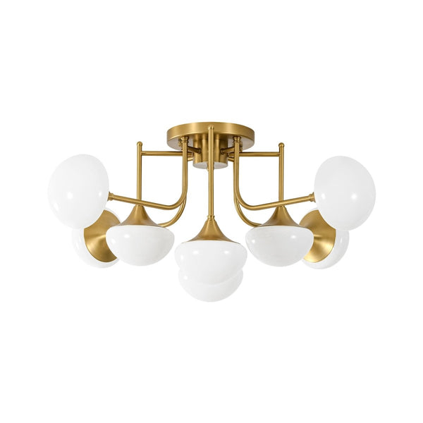 Chandelierias-Blossom Brass 8-Light Glossy Domed Glass Semi-flush Mount-Semi Flush-Brass-