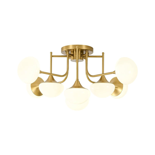 Chandelierias-Blossom Brass 8-Light Glossy Domed Glass Semi-flush Mount-Semi Flush-Brass-