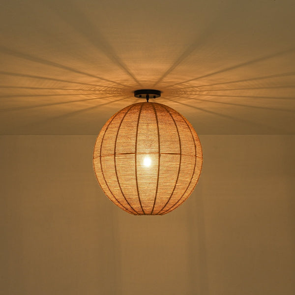 Chandelierias-Boho 1-Light Oversized Hemp Cord Woven Sphere Pendant-Chandeliers-Black-