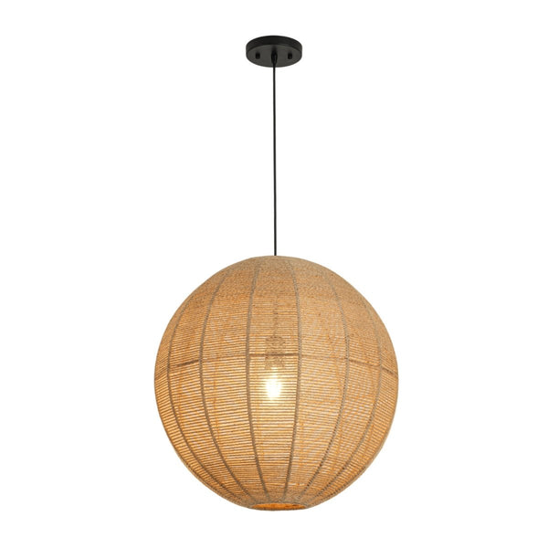 Chandelierias-Boho 1-Light Oversized Hemp Cord Woven Sphere Pendant-Chandeliers-Black-