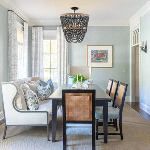 Chandelierias - Boho 3 - Light Tiered Hem Rope Distressed Gray Wood Beads Chandelier - Chandeliers - Black - 